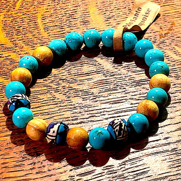 PALA SANTO TURQUOISE BRACELET STRETCH NEW HEALING STONES - Picture 2 of 3